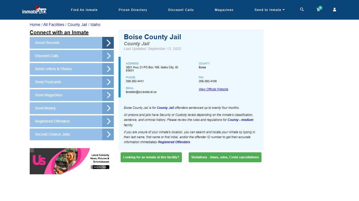 Boise County Jail - Inmate Locator - Idaho City, ID